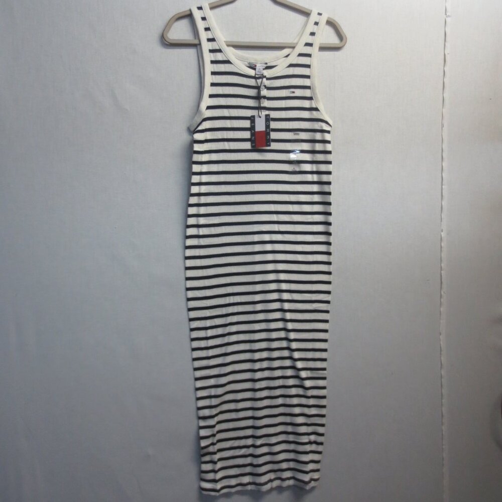 TOMMY HILFIGER STRIPPED COTTON TANK DRESS - NAVY/IVORY - WOMEN'S X-LARGE